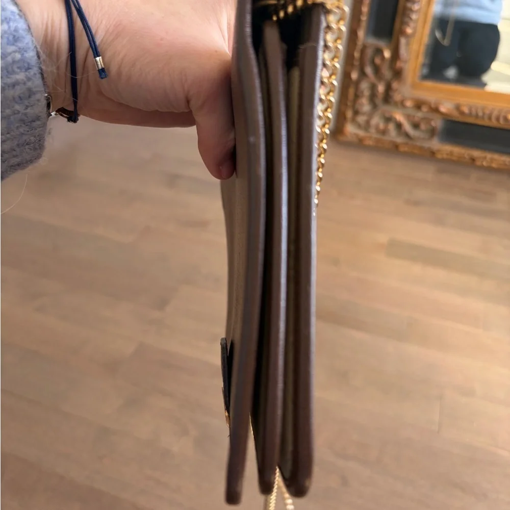 Vintage Dior Brown Leather Clutch with Gold Chain 90s